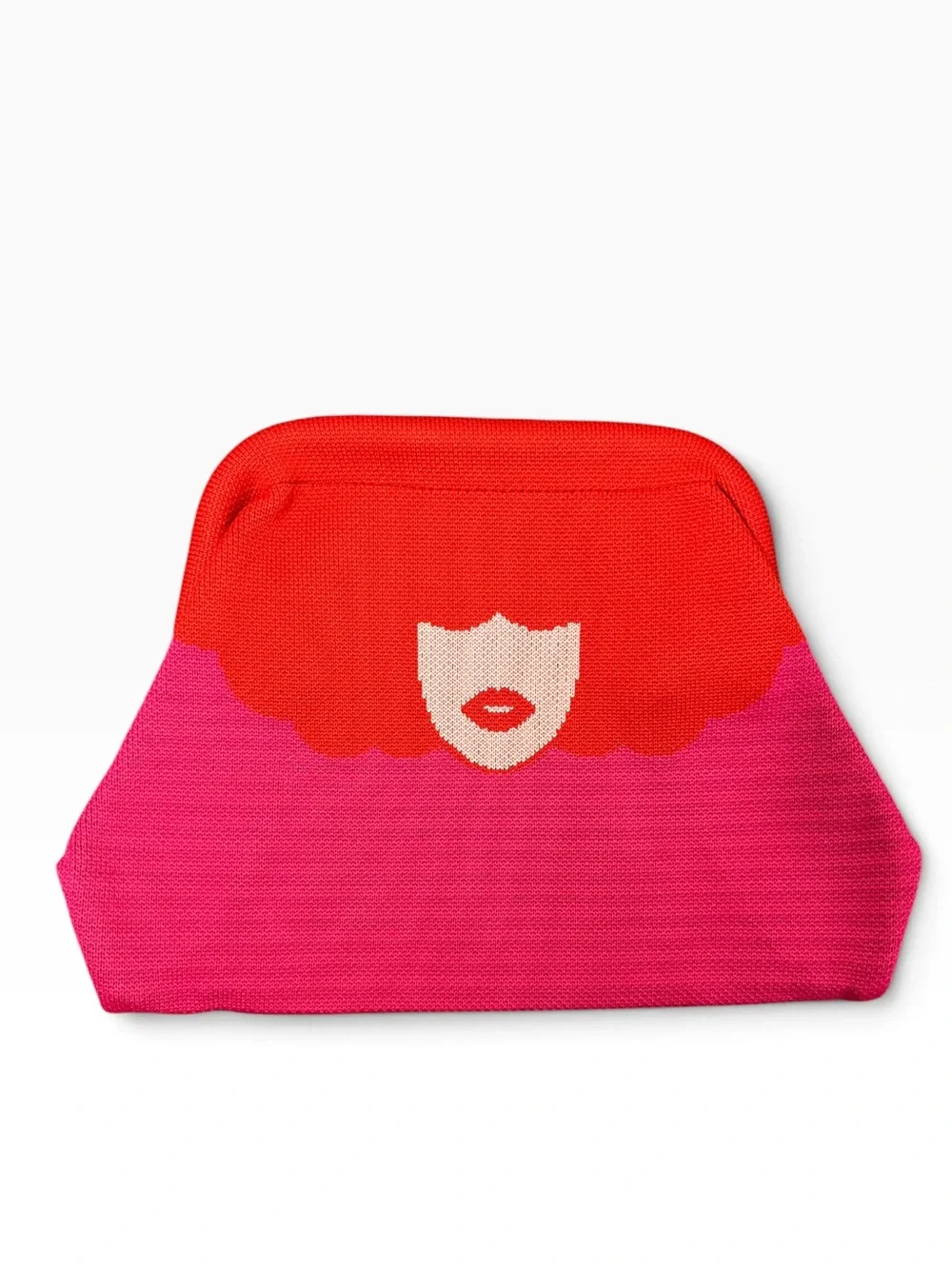 Graphic Red & Pink Knit Clutch with Face Motif